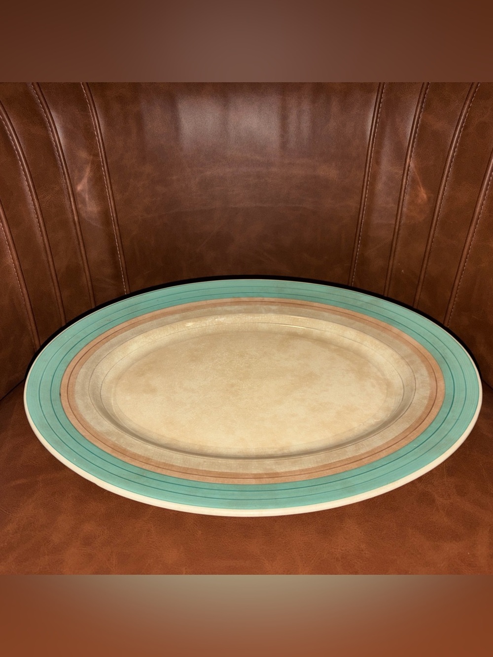 Vintage Susie Cooper green brown  wedding Band Oval Serving Platter 16”